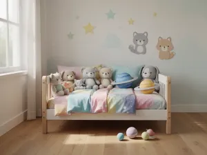 Jasny przedpokój w nowoczesnym, skandynawskim stylu z ławką, wieszakiem i rośliną, urządzony minimalistycznie i przytulnie.